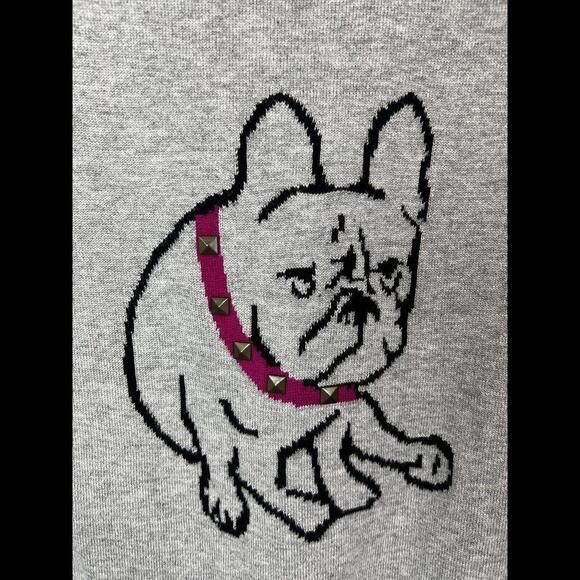 New Direction French Bulldog W/GLITZ Women's Gray Cotton Sweater SZ Large - Picture 2 of 6